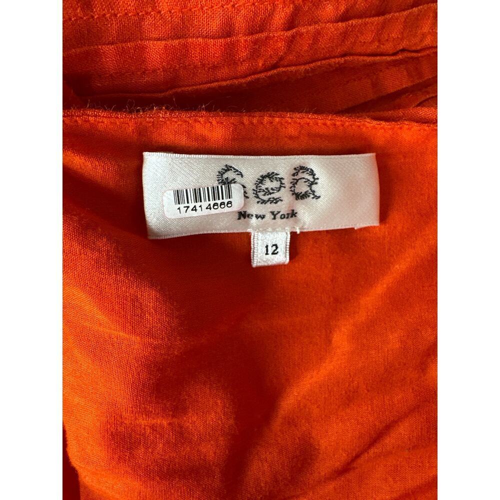 Sea New York Zora Dress Short Sleeve V-Neck Pleated Midi A-Line Red Orange 12 - Picture 6 of 9